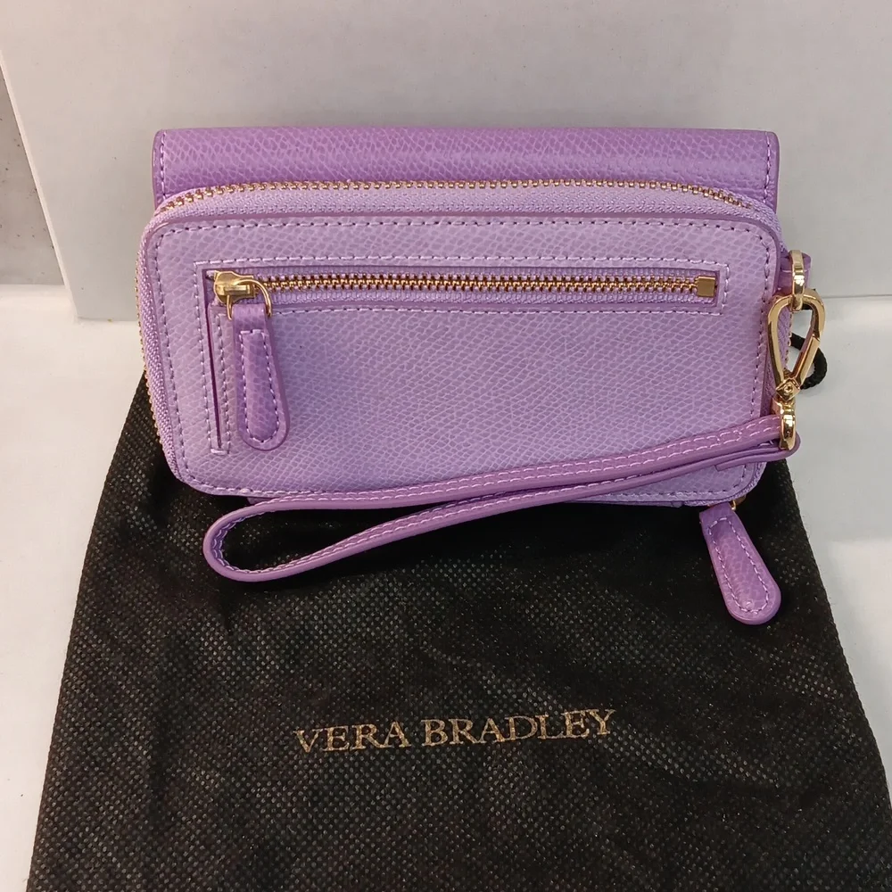 Vera Bradley Lilac Pebble Leather Smartphone Wristlet+Dust Bag Gold -Tone NWOT